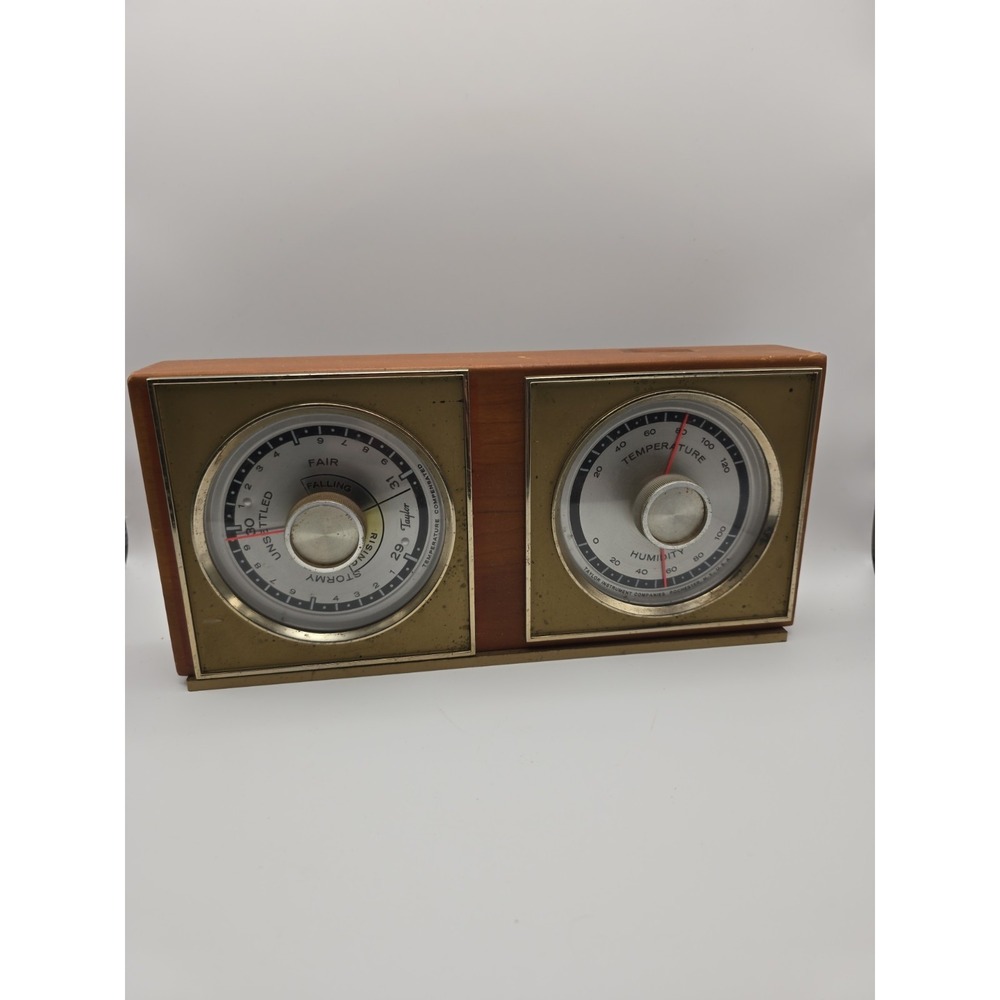 mid century TAYLOR INSTRUMENT WEATHER STATION mahogany & brass Temp/Humidity